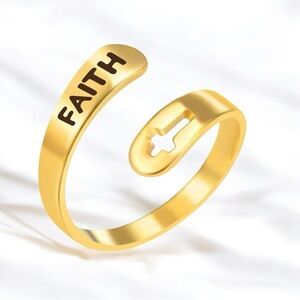 ✨ FAITH and Cross Gold Adjustable Ring ✨